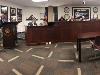 At the far left, speaking during the January 5, 2021 Brazos County commission meeting are Texas department of emergency management coordinator for the Brazos Valley region Ponch Gonzales and Brazos County emergency management coordinator Michele Meade.