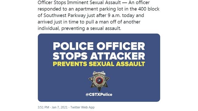 Screen shot from the College Station police department's Twitter page.