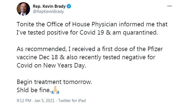 Screen shot from congressman Kevin Brady's Twitter page.