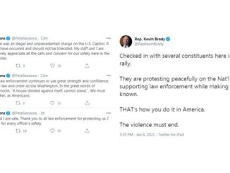 Screen shots from the Twitter accounts of congressmen Pete Sessions and Kevin Brady.