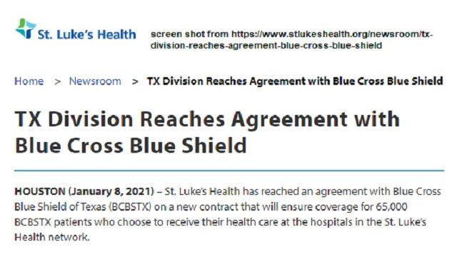 Screen shot from https://www.stlukeshealth.org/newsroom/tx-division-reaches-agreement-blue-cross-blue-shield