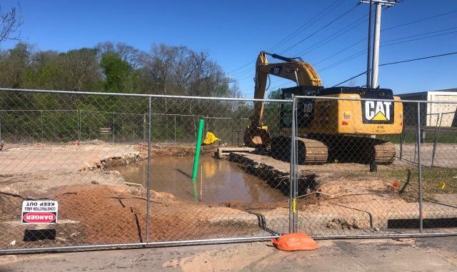 The water line break near the intersection of Barron Road and the freeway, March 19 2021.