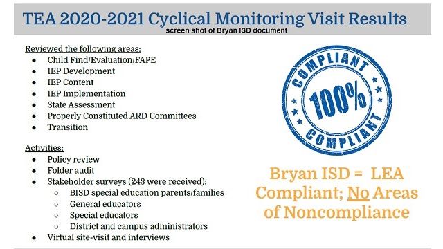 Screen shot from a Bryan ISD document presented during the April 5, 2021 BISD school board meeting.