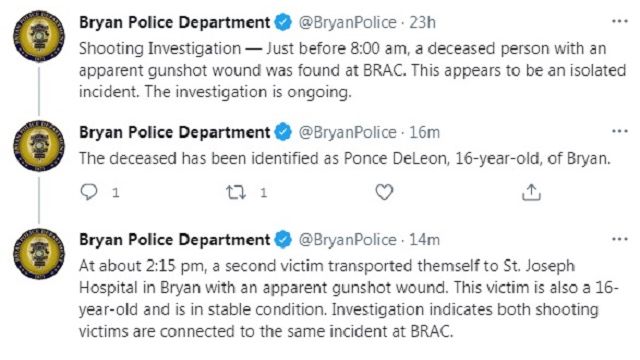 Screen shots from the Bryan police department's Facebook page.