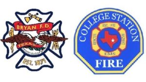 Logos from Bryan fire department and College Station fire department social media.