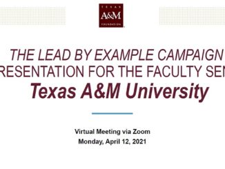 Screen shot from presentation materials during the April 12, 2021 Texas A&M faculty senate meeting from A&M foundation president Tyson Voekel.