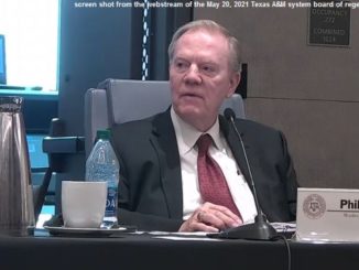 Screen shot of Phil Adams from the webstream of the May 20, 2021 Texas A&M system board of regents meeting.