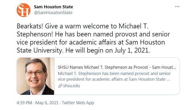 Screen shot from Sam Houston State's Twitter account.