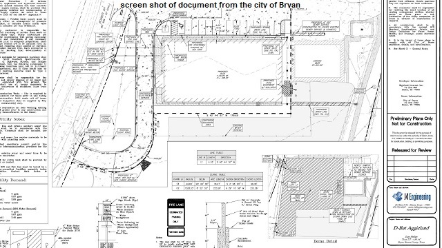 Screen shot of document from the city of Bryan, showing the site plan for the D-BAT academy at Midtown Park.