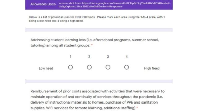 Screen shot of CSISD survey from https://docs.google.com/forms/d/e/1FAIpQLScjYlwARNVvNC54Nrsho7-LbQgOqAmcLSlicsSD2Zu5w0kB3w/formResponse