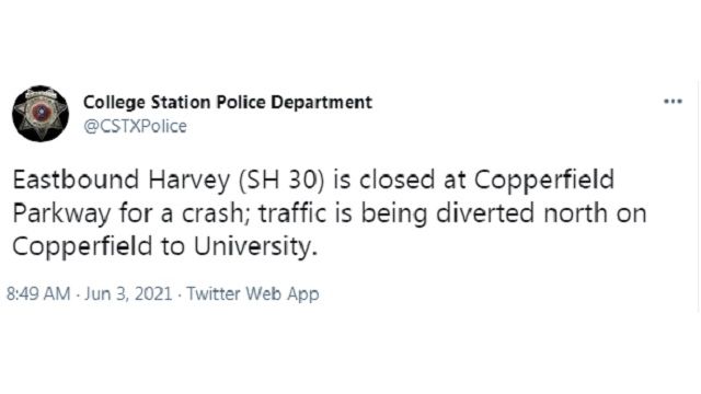 Screen shots from the College Station police department's Twitter account.