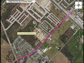 Screen shot of an image from the city of College Station showing in pink where Rock Prairie Road West will be rebuilt.