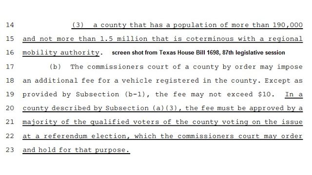 Screen shot from Texas House Bill 1698, 87th legislative session.