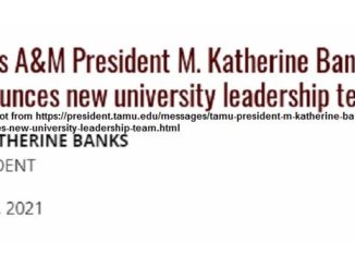 Screen shot from https://president.tamu.edu/messages/tamu-president-m-katherine-banks-announces-new-university-leadership-team.html