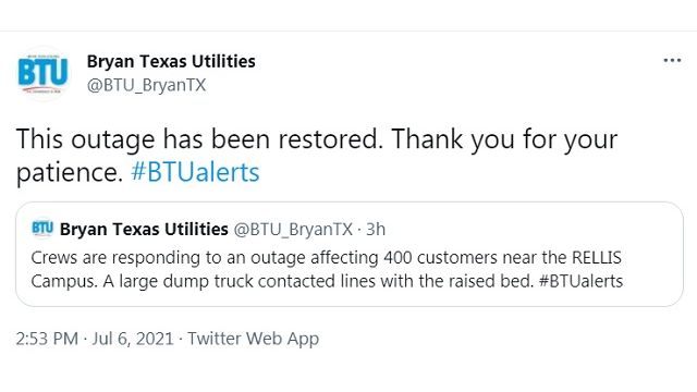 Screen shot from BTU's Twitter account.