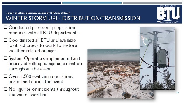 Screen shot from document produced by BTU/city of Bryan.