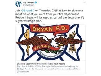 Screen shot from the city of Bryan Twitter account.