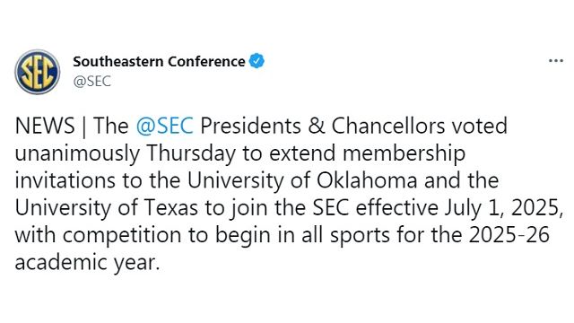 Screen shot from the Southeastern Conference Twitter account.