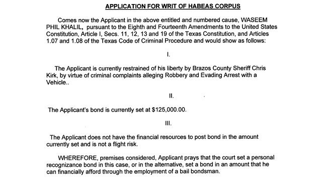 Screen shot from Brazos County district court document.