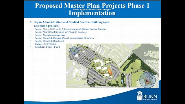 Screen shot from a Blinn College document showing the layout of the new Bryan campus administration building as of August 17, 2021.