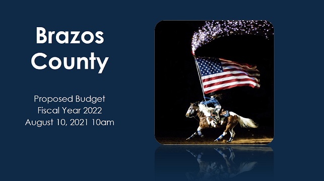 Screen shot from the Brazos County budget presentation at the August 10, 2021 county commission meeting.