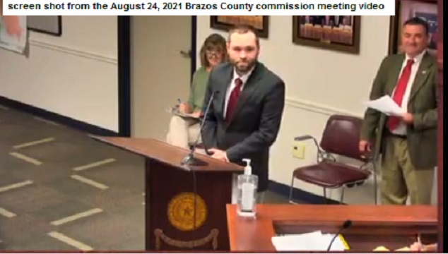 Screen shot of Matt Pfiefer from Brazos County's video stream of the August 24, 2021 commission meeting.