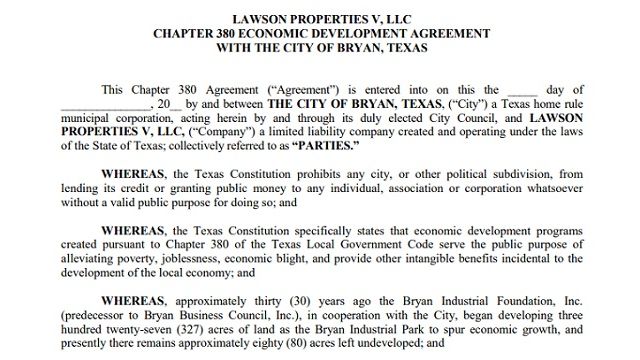 Screen shot from a city of Bryan document.