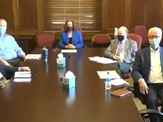 Screen shot of Texas A&M president Katherine Banks and other university administrators from the September 13, 2021 faculty senate meeting video at https://youtu.be/0z-nKx2rofU