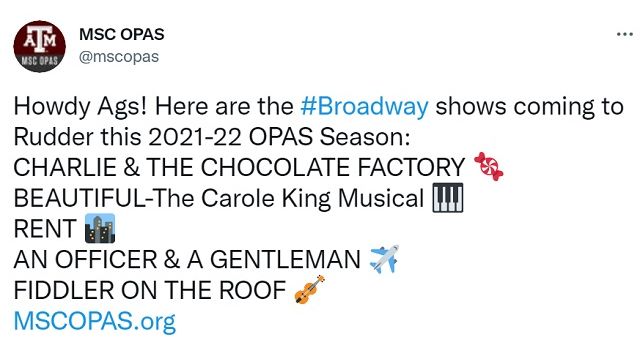 MSC OPAS announces five Broadway shows for 2021-22 season – WTAW