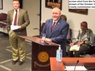 Screen shot of Chadd Caperton from the Facebook stream of the October 19, 2021 Brazos County commission meeting.