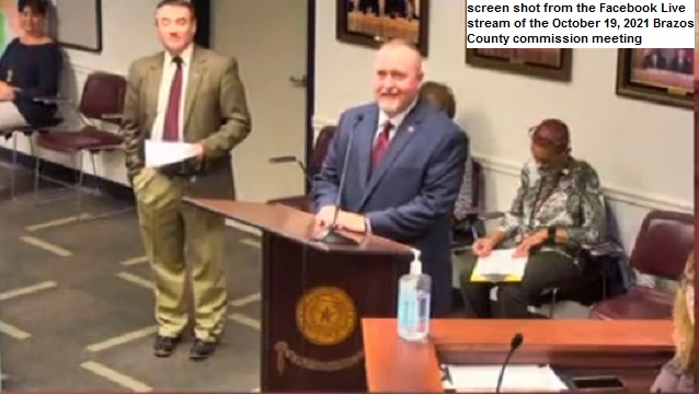 Screen shot of Chadd Caperton from the Facebook stream of the October 19, 2021 Brazos County commission meeting.