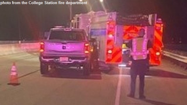 Photo from the College Station fire department of a pickup that struck a fire engine on October 17, 2021.