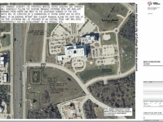 Screen shot from a city of College Station document showing the location of the new Baylor Scott & White medical clinic, next to the BSW College Station hospital.