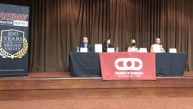 College Station ISD school board candidates participating in the Bryan/College Station chamber of commerce forum on October 18, 2021.