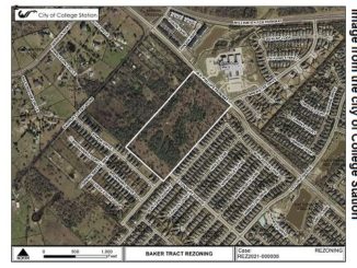 Image from the city of College Station showing the white box where rezoning was approved during the October 28, 2021 city council meeting.
