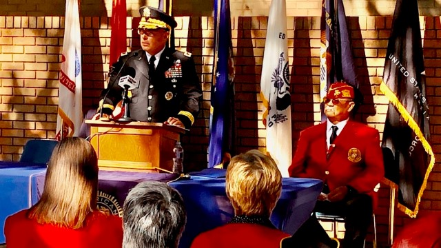 Retired major general Kenneth Jones speaking at the 2021 Bryan/College Station community Veterans Day program at the Bryan American Legion.