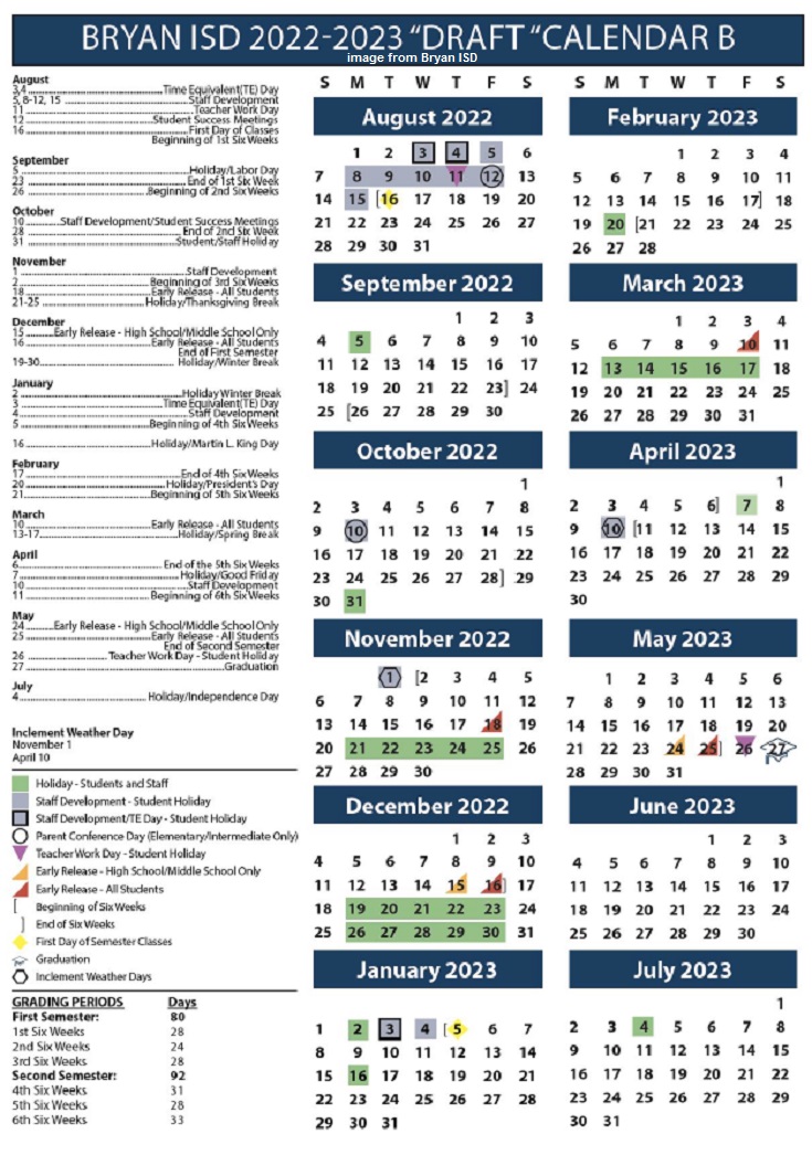 Bryan ISD Administrators Recommend 2022-2023 Calendar To School Board