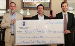 Photo from the Blinn College Foundation of (L-R) First Financial Trust senior vice presidents Jeff Wind and Austin Bryan and foundation board chairman Sam Sommer,