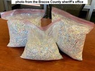 Photo courtesy of the Brazos County sheriff's office showing 4800 grams (almost ten pounds) of ecstasy that was seized during a traffic stop on December 15, 2021.
