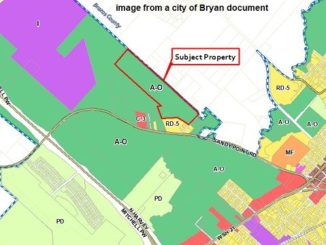 City of Bryan image showing the location of land that was rezoned at the December 14, 2021 city council meeting.