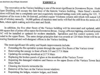 Screen shot from a city of Bryan document regarding the renovation of the Varisco building.