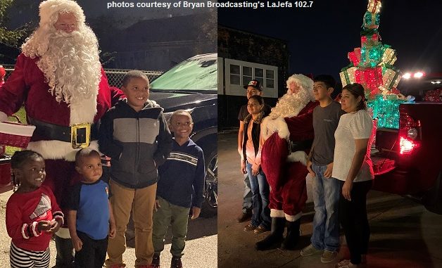 Santa with children at the downtown Bryan lighted Christmas parade, December 9 2021. Photos courtesy of Bryan Broadcasting's LaJefa 102.7 FM.