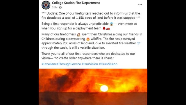 Screen shot from the College Station fire department's Facebook page.