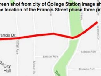 Screen shot from a city of College Station image showing the location of the Francis Street phase three project.