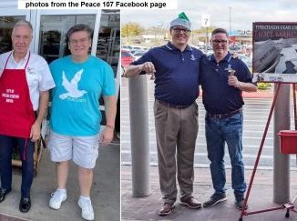 Photos from the Peace 107 Facebook page showing (L-R) College Station mayor Karl Mooney and Bryan mayor Andrew Nelson on December 4, 2021.