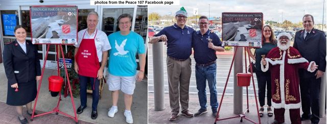 Photos from the Peace 107 Facebook page showing (L-R) College Station mayor Karl Mooney and Bryan mayor Andrew Nelson on December 4, 2021.