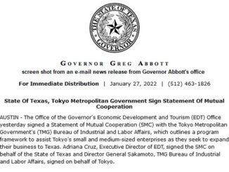 Screen shot from Governor Abbott's e-mail news release.