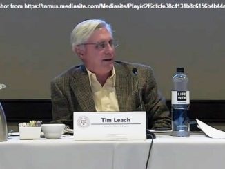 Screen shot of Texas A&M system board of regents chairman Tim Leach from the February 16, 2022 academic affairs committee meeting from https://tamus.mediasite.com/Mediasite/Play/d2f6dfcfe38c4131b8c6156b4b44a1b91d