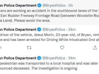 Screen shots from the Bryan police department's Twitter account.