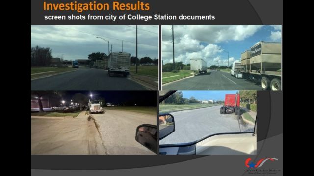 Screen shots from city of College Station documents showing parked semis and trailers on Birmingham Road.
